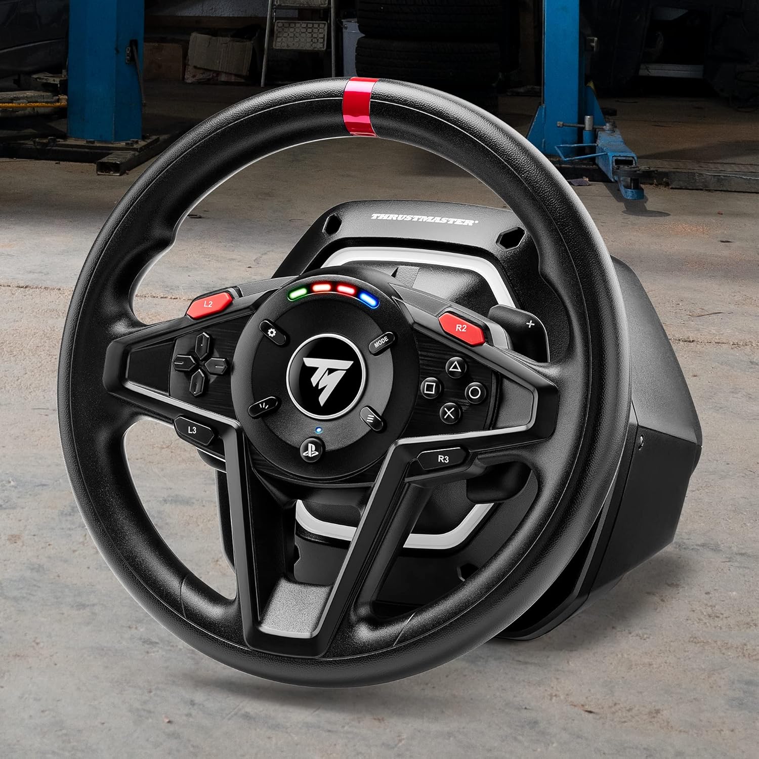 Thrustmaster T128 installé sur un cockpit